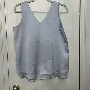 Ann Taylor Loft Factory silver shiny silky loose fitting V-Neck Tank blouse